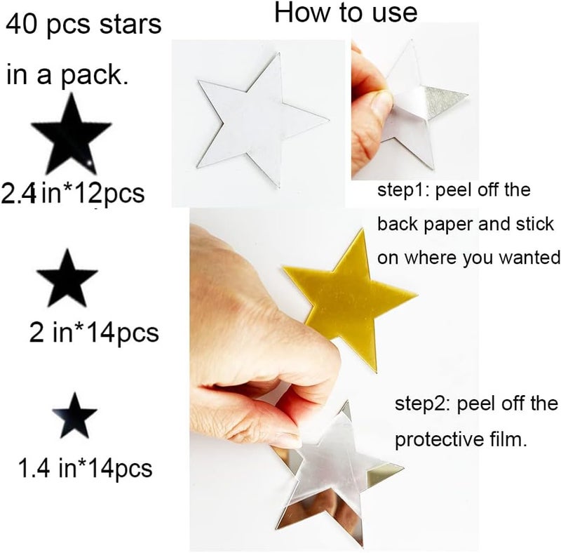 TVPHLLY 40Pcs Black Stars Acrylic Mirror Wall Stickers with Adhesive Art Decal Satin Paper Baby Kids Bedroom Home DIY Decor Removable Stickers (Black Stars) - Image 5